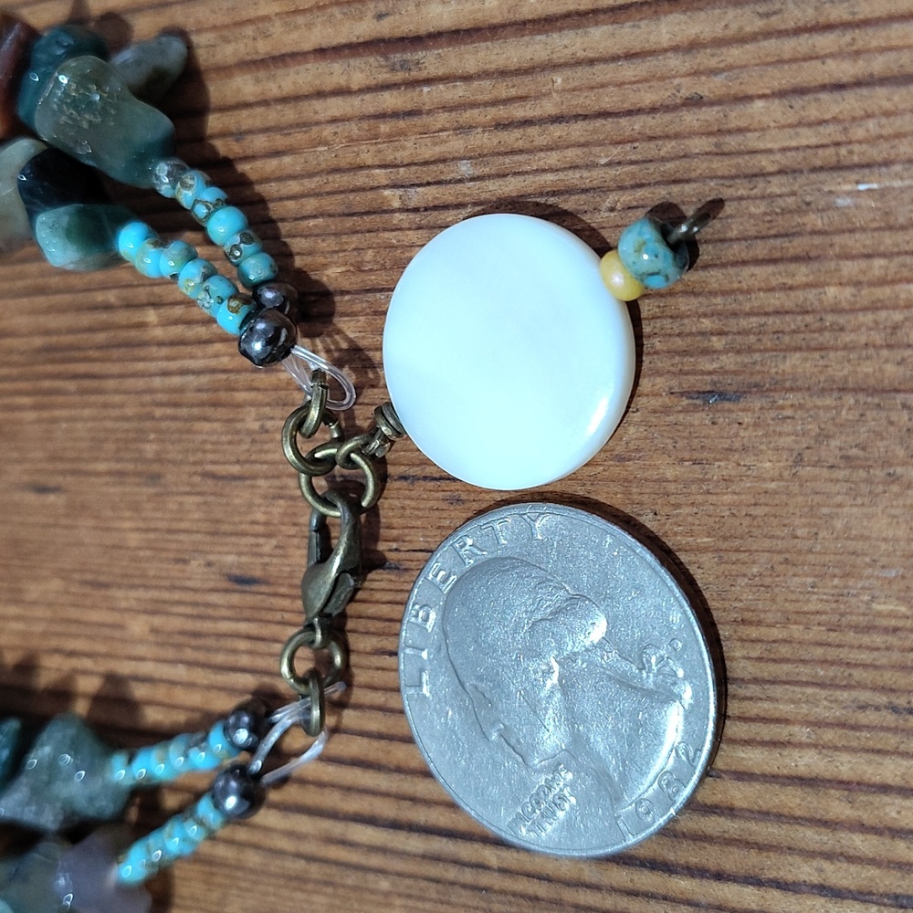 Natural Stone Beaded Bracelet with Mother Pearl Shell Charm,  Handmade - Picture 5 of 6